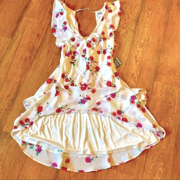 EXPRESS ASYMMETRICAL HEM V-NECK RUFFLED SLEEVELESS CHIFFON DRESS 8 NWT - Picture 4 of 12